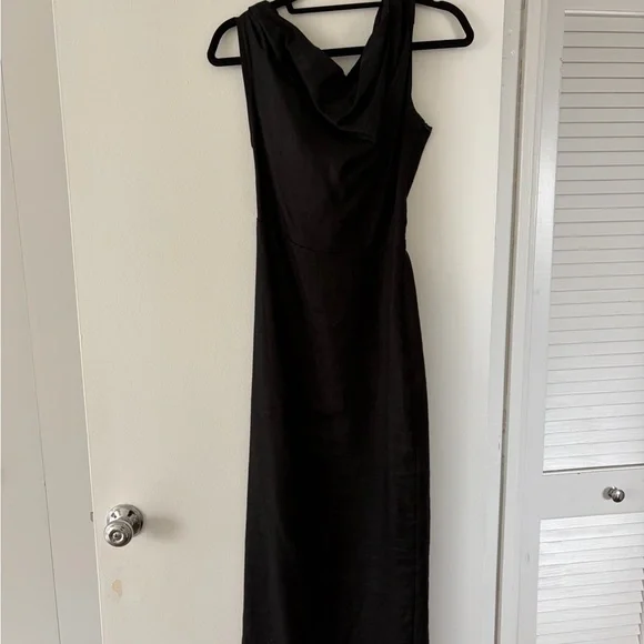 DISSH CASS BLACK LINEN ASYM MIDI DRESS - Picture 5 of 7